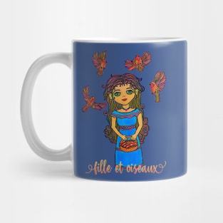 Fille et Oiseaux, Girl and Birds Mug